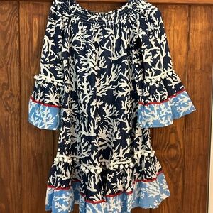Debbie Katz - S Navy and White Coral Print Dress